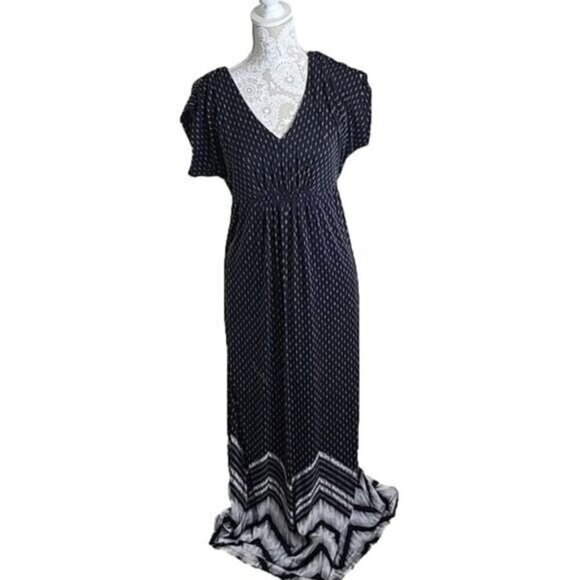 Soma Maxi Dress Black and Light Gray Cap Sleeve Party Casual Women's Medium - Picture 1 of 5